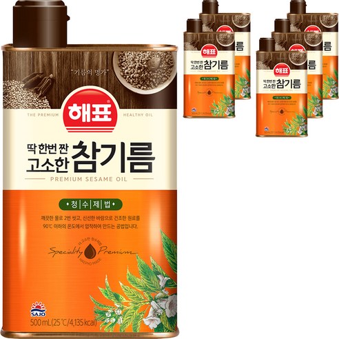 해표 딱 한번 짠 고소한 참기름, 500ml, 6개