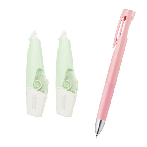델리 펜타입 수정 테이프 2p + 블랜 2 플러스 S 멀티펜 0.5mm 세트, 마카롱 그린(테이프), 핑크(펜), 1세트