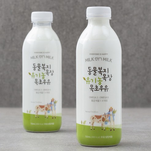 동물복지 농장에서 생산된 유기농 목초우유, 750ml, 2팩