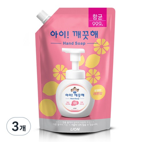 아이깨끗해 거품형 핸드솝 레몬 리필, 600ml, 3개