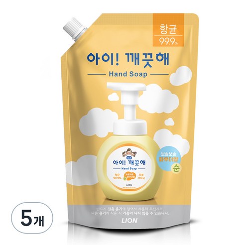 아이깨끗해 순 핸드워시 파우더향 리필용, 600ml, 5개