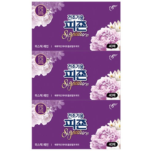 건조기용 피죤 시트 섬유유연제 미스틱레인 본품, 3개, 40매