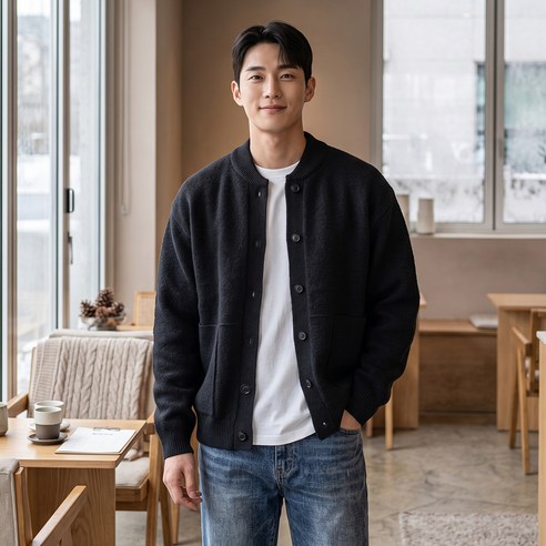 인피어스 남성용 거너 라운드넥 니트 가디건