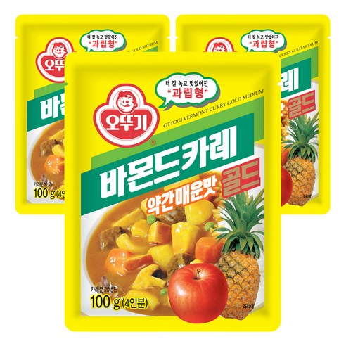 오뚜기 바몬드 카레 골드 약간매운맛 과립형, 100g, 3개