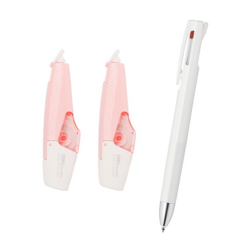 델리 펜타입 수정 테이프 2p + 블랜 2 플러스 S 멀티펜 0.5mm 세트, 마카롱 핑크(테이프), 화이트(펜), 1세트