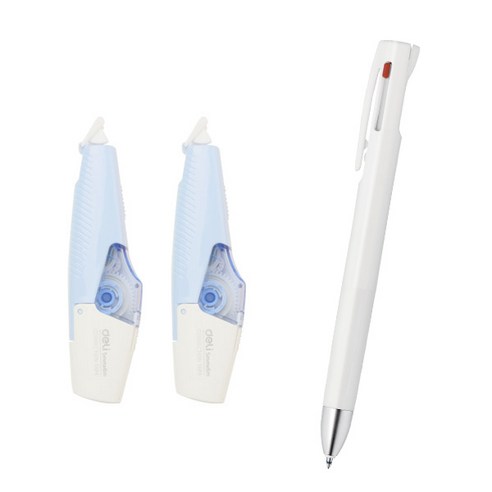 델리 펜타입 수정 테이프 2p + 블랜 2 플러스 S 멀티펜 0.5mm 세트, 마카롱 블루(테이프), 화이트(펜), 1세트