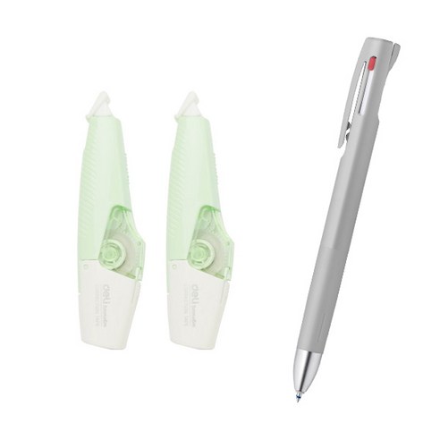 델리 펜타입 수정 테이프 2p + 블랜 2 플러스 S 멀티펜 0.5mm 세트, 마카롱 그린(테이프), 그레이(펜), 1세트