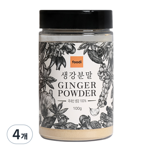 푸디 국내산 생강분말, 100g, 4개