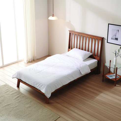 파로마 그린웨이브 통판넬 고무나무 원목 침대 방문설치, 멀바우