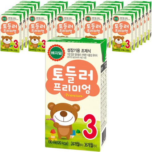 베지밀 토들러 프리미엄 3단계 아기두유 190ml, 원액두유, 48개