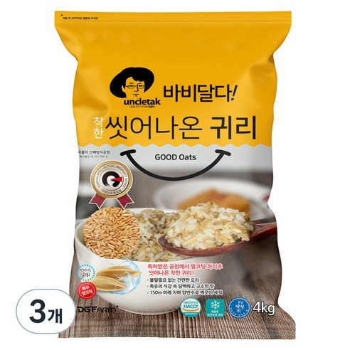 엉클탁 바비달다 씻어나온 귀리, 4kg, 3개