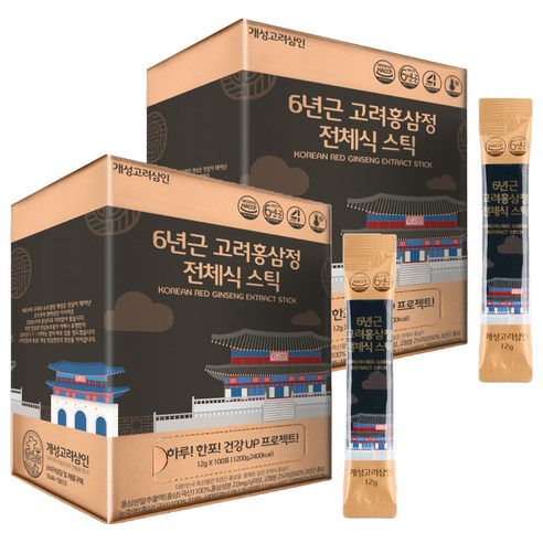 개성고려삼인 6년근 고려홍삼정 전체식 스틱 100p, 1.2kg, 2개