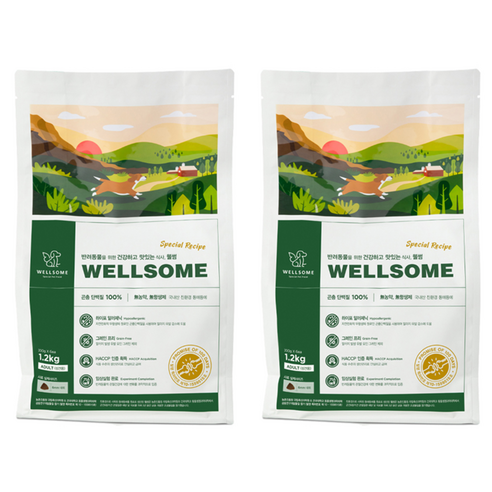 웰썸 강아지 건식사료, 어덜트, 1.2kg, 2개