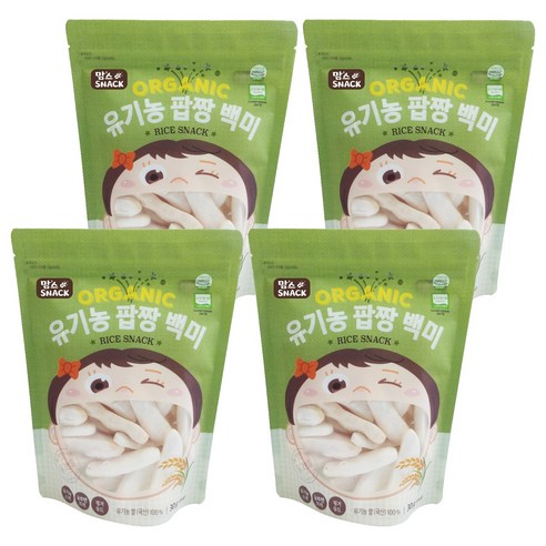 맘스스낵 유기농 팝짱 백미, 백미맛, 30g, 4개