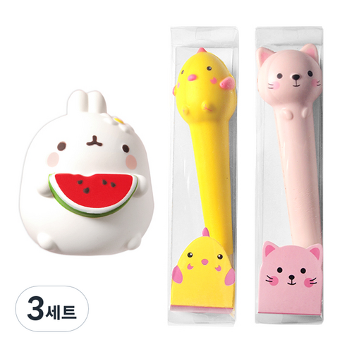 귀염 몰랑 스퀴시 + 스퀴시 중성펜 2p 세트, 수박몰랑(스퀴시), 랜덤발송(중성펜), 3세트