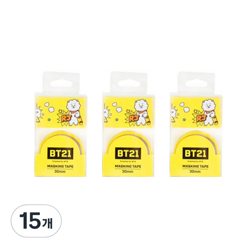 라인프렌즈 BT21 마스킹테이프 30mm, 옐로우, 15개