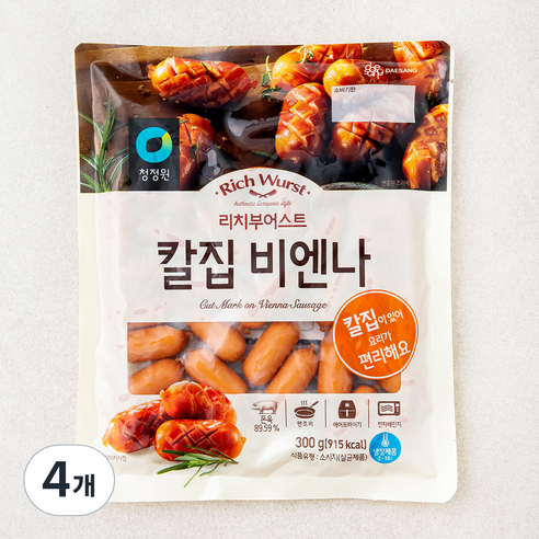 청정원 리치부어스트 칼집 비엔나 소시지, 300g, 4개