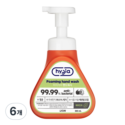 하이지아 핸드워시 페퍼민트, 385ml, 6개