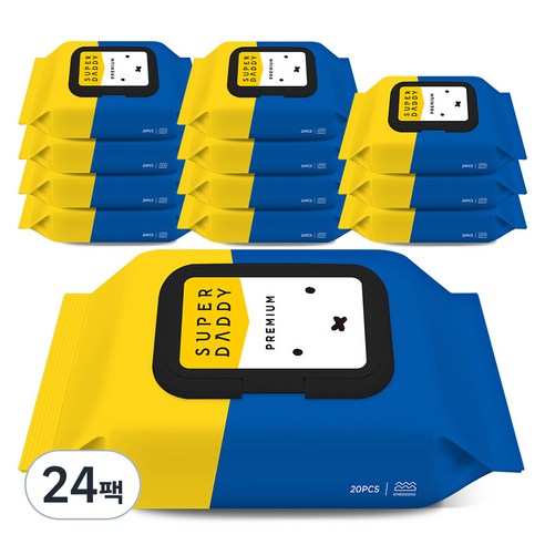 슈퍼대디 저자극 아기물티슈 프리미엄 휴대 캡형 77gsm, 20매, 24개