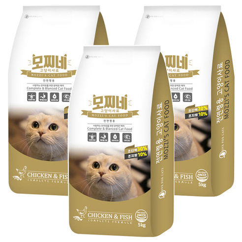모찌네 전연령용 고양이 건식사료, 닭, 5kg, 3개