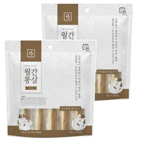 브리더랩 반려동물 월간통살 스틱타입 간식, 닭가슴살 + 황태 혼합맛, 600g, 2개