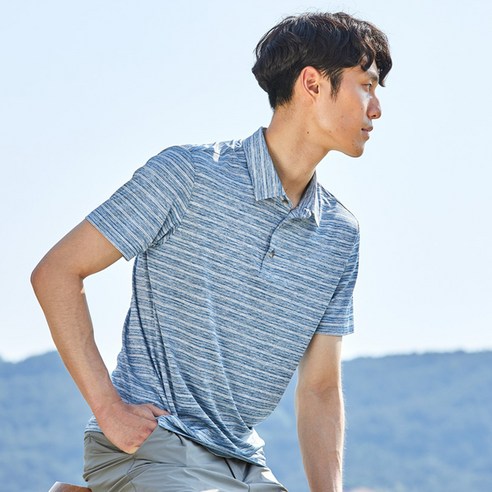 칸투칸 남성용 쿨스킨 스트라이프 카라 반팔 티셔츠 STJB02 Z208