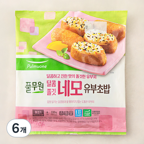 풀무원 달콤쫄깃 네모 유부초밥, 330g, 6개