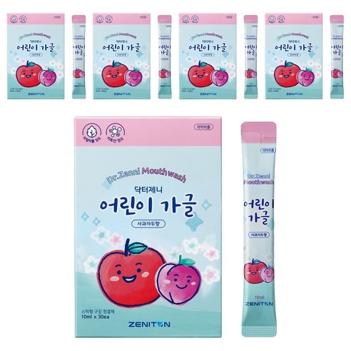제니튼 닥터제니 일회용 스틱 어린이 가글 사과자두향 30p, 300ml, 5개