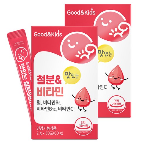 내츄럴플러스 유아용 굿앤키즈 맛있는 철분비타민 딸기맛 30p, 60g, 2개
