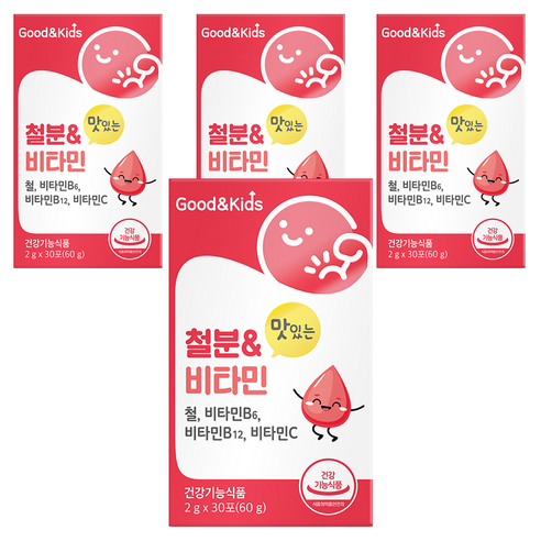 굿앤키즈 유아용 맛있는 철분 & 비타민 딸기맛 30p, 60g, 4개