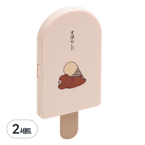 손거울 빗 세트 휴대용 미니거울 아이스크림 모양 거울, 핑크, 2세트
