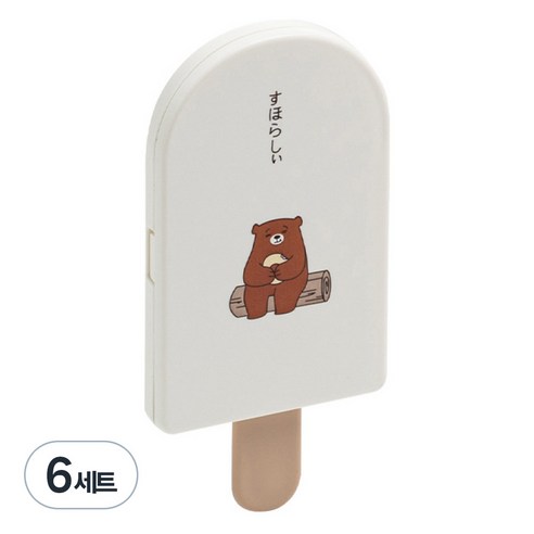 손거울 빗 세트 휴대용 미니거울 아이스크림 모양 거울, 화이트, 6세트