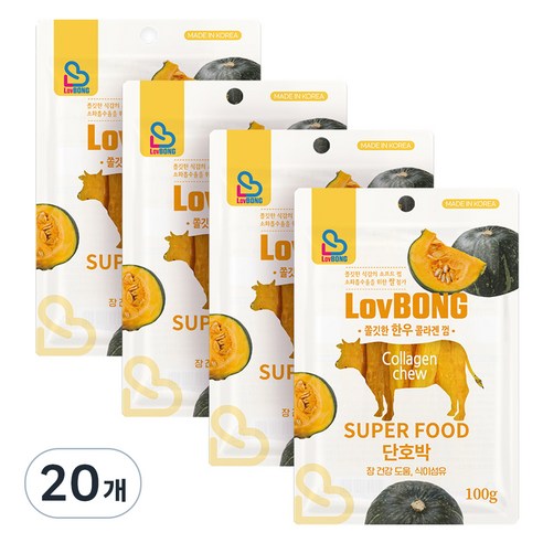 러봉 쫄깃한 한우 콜라겐 강아지껌, 단호박맛, 100g, 20개