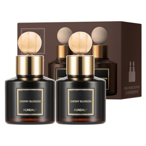 쿤달 퍼퓸 차량용 방향제 75ml 본품 2개 + 우드볼 스틱 2개 세트, 체리블라썸향, 1세트 체리블라썸향 × 1세트, 체리블라썸향 × 1세트 섬네일