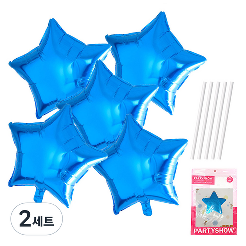 파티쇼 별 은박 풍선 45cm 5p + 빨대 5p 세트, 블루(풍선), 2세트
