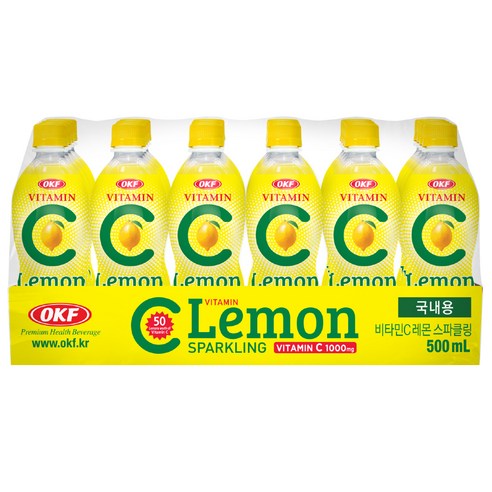 오케이에프 비타민C 레몬 스파클링 제로슈가 탄산음료, 500ml, 24개