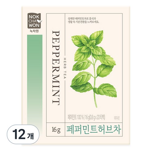 녹차원 페퍼민트 허브차 20p, 800mg, 20개입, 12개