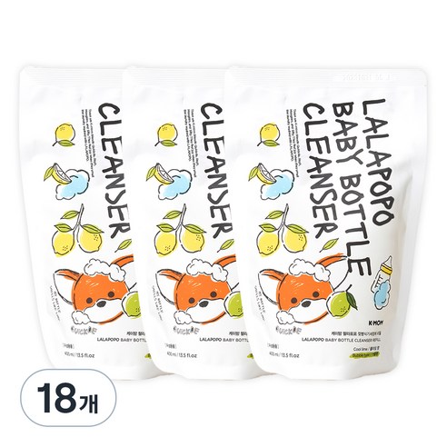 케이맘 랄라포포 유아용 젖병식기세정제 거품형 리필 쿨라임향, 400ml, 18개