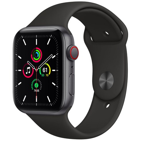 Apple 애플워치 SE, 스페이스 그레이 알루미늄 케이스,블랙 스포츠 밴드, 4.4cm, GPS+Cellular