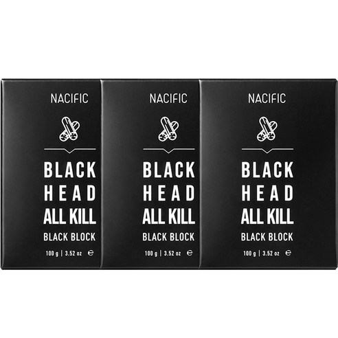 네시픽 블랙헤드 올킬 블랙 블록 클렌징 비누, 100g, 3개