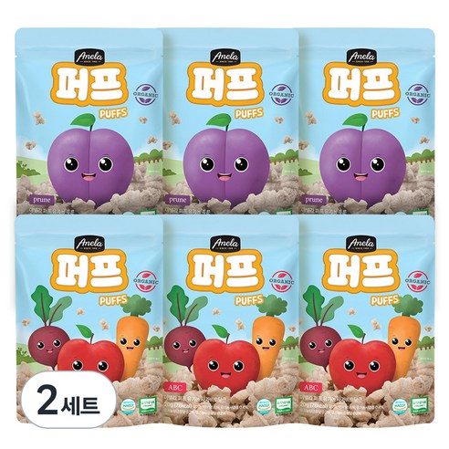 아넬라 유기농 퍼프 2종 x 3p 세트, 2세트, 혼합맛(사과비트당근/푸룬)