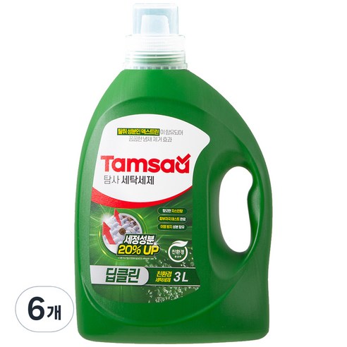 탐사 딥클린 세탁세제 세정성분 20% 강화 일반 드럼 겸용, 3L, 6개