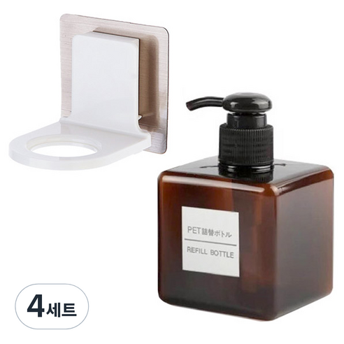 모나코올리브 호텔식 샴푸 린스 디스펜서 250ml + 무타공 샴푸홀더 세트, 브라운(디스펜서), 4세트