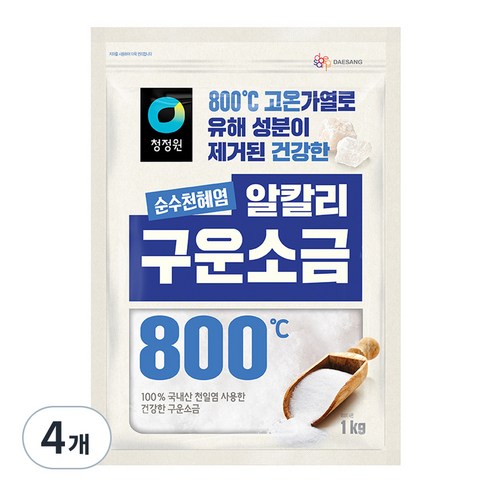 청정원 천일염 구운소금, 1kg, 4개
