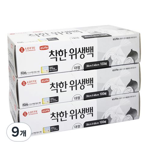 롯데이라이프 착한 위생백 대형 30 x 40 cm 100매, 대(L), 9개