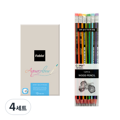 동아 연필 파블 수채 색연필 12색 + 투코비 코마 삼각지우개연필 SG-208 12p, 4세트