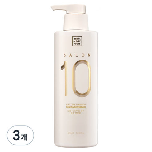 미쟝센 살롱 10 단백질 샴푸 손상 모발용, 500ml, 3개