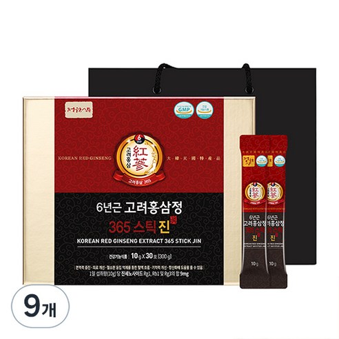 정원삼 6년근 고려홍삼정 365스틱 진 + 쇼핑백, 300g, 9개