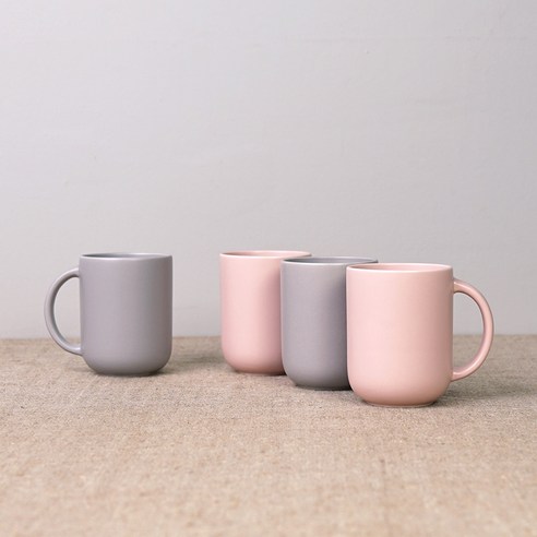 보울보울 국산 레트로라인 핸들머그 360ml, 파우더핑크+애쉬그레이, 4개
