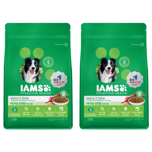 아이암스 어덜트 강아지 프로액티브 헬스 건식사료, 닭, 1.5kg, 2개
